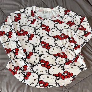 Hello Kitty Women Long Sleeve Tee - White and Red Pattern XL